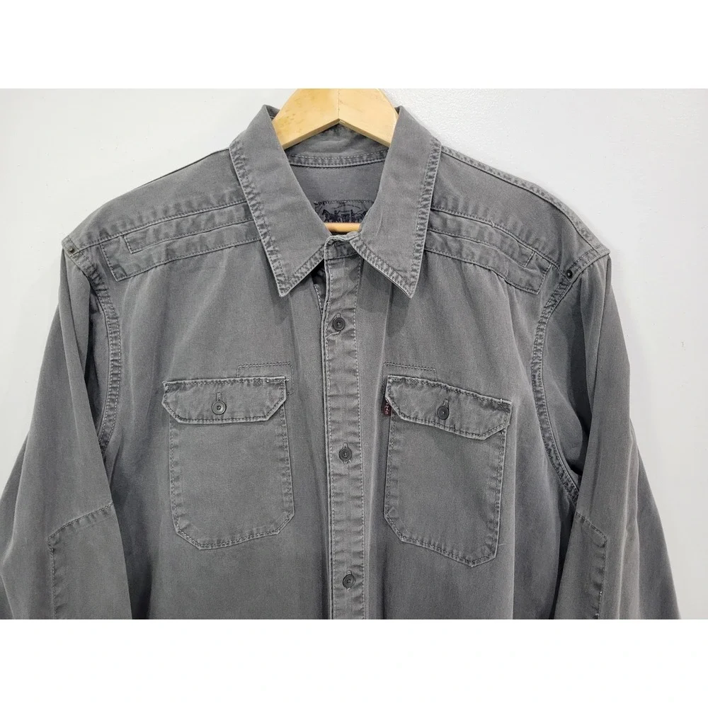 Levis Mens XL Gray Long Sleeve Button Down Work Utility Shirt Cotton Heavyweight